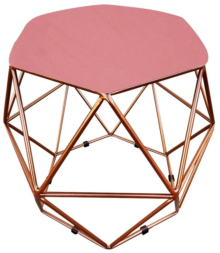 Puff Aramado Hexágono Decorativo Industrial Cobre com Suede D03 - D'Rossi - Rose