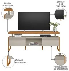 Rack Bancada de TV 70 Polegadas 2 Portas Agata L06 Nature/Off White -