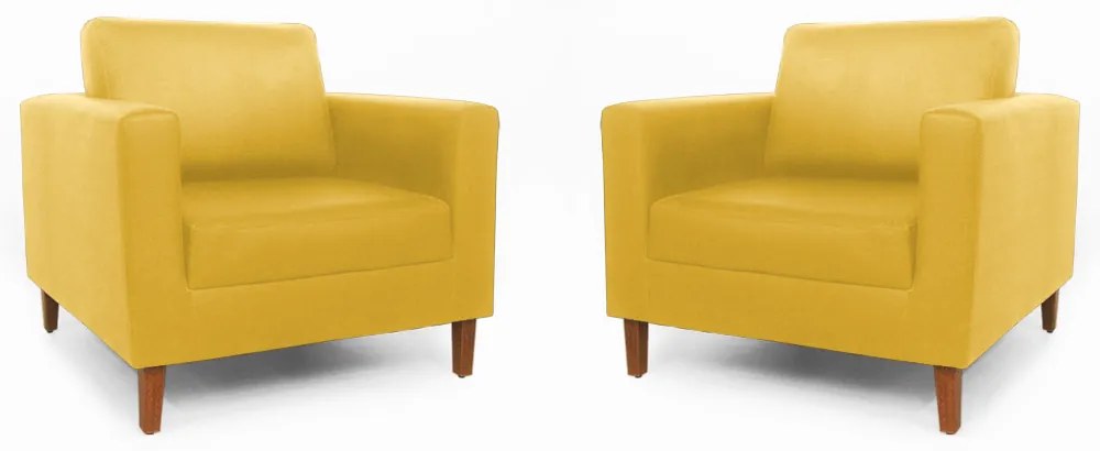 Conjunto 2 Poltrona Decorativa Gabriela Suede Amarelo