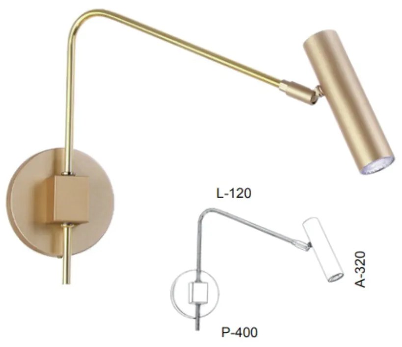 Arandela Haste Articulada Tubinho 12X40X32Cm Metal 01Xmr11 | Old Artis... (DOURADO BRILHO)