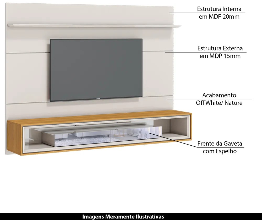 Home Suspenso Decorativo 218cm com Espelho Reyna Off White/Nature G29 - Gran Belo