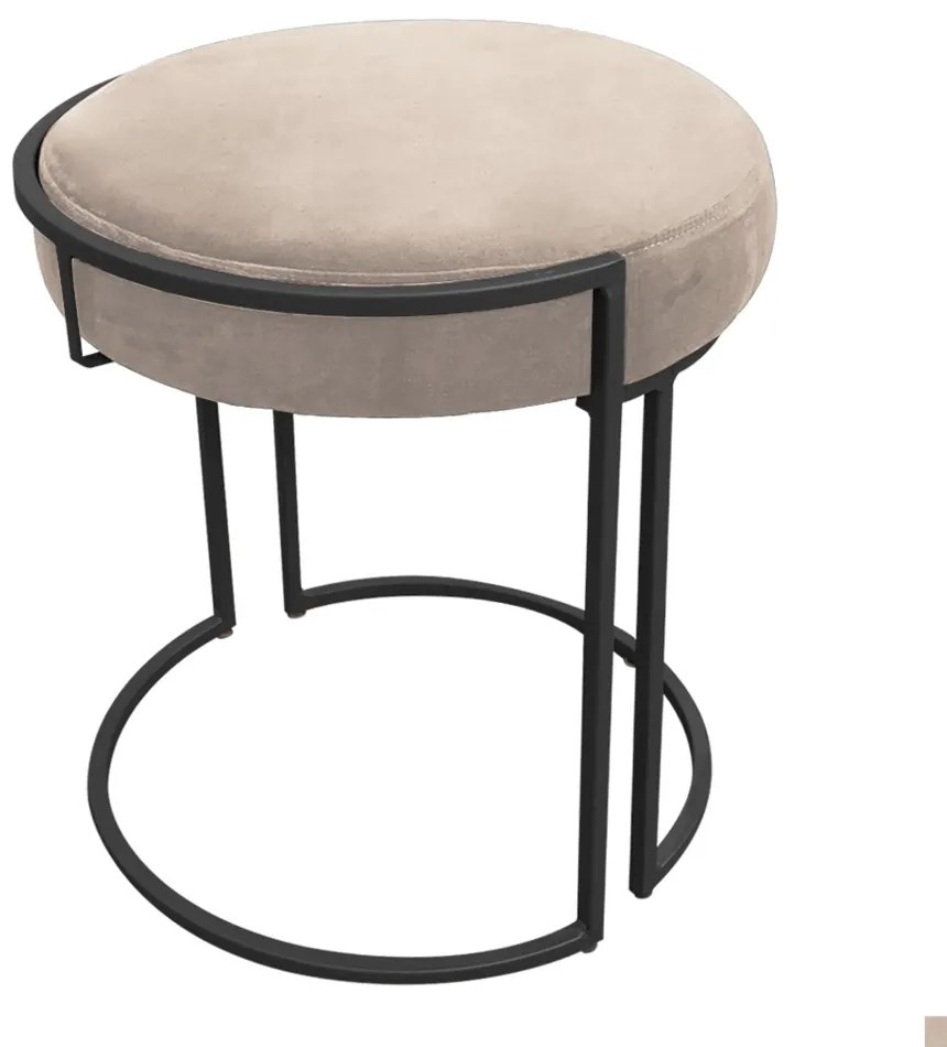 Puff Redondo Base Industrial Preto Kit 2 Love Suede - Bege
