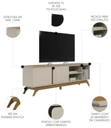 Rack Para Sala de TV 70 Polegadas 200cm Nice L06 Nature/Off - Mpozenat