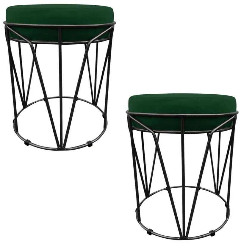 Kit 02 Puffs Multiuso com Mesa Babu 2 em 1 Suede Verde Base Preto - D'Rossi