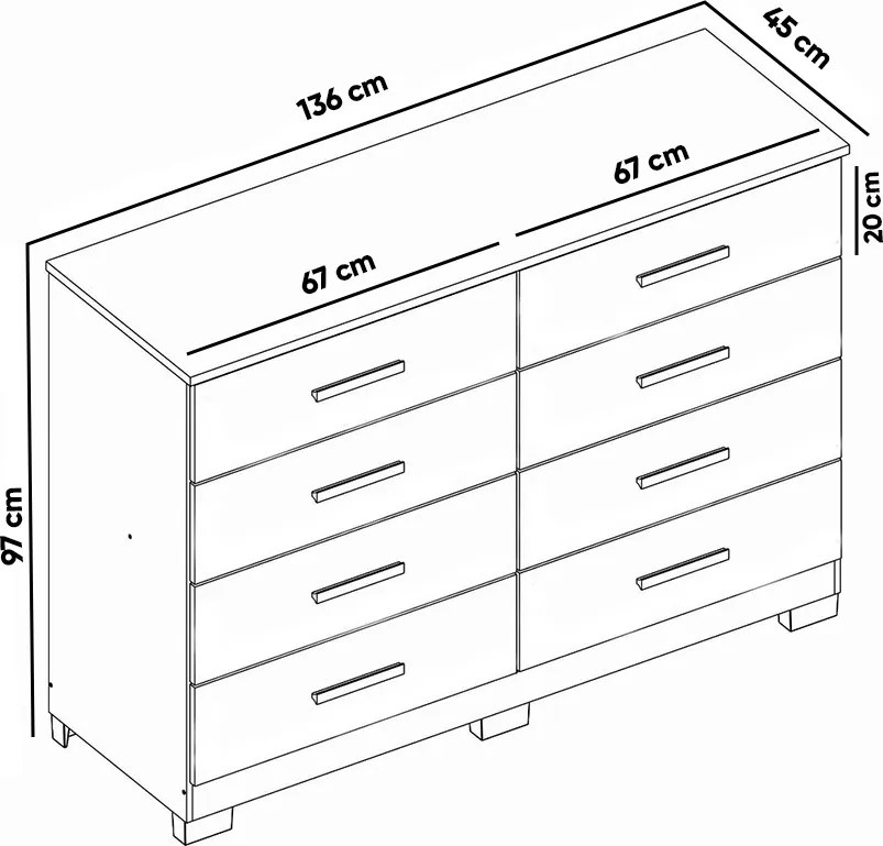 Cômoda para Quarto com 8 Gavetas 136cm Sirlei Atacama A09 - D'Rossi