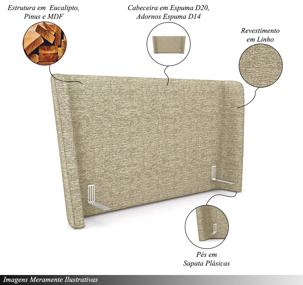 Cabeceira Design para Cama de Casal Torres Pés em Madeira Linho Bege G91 - Gran Belo