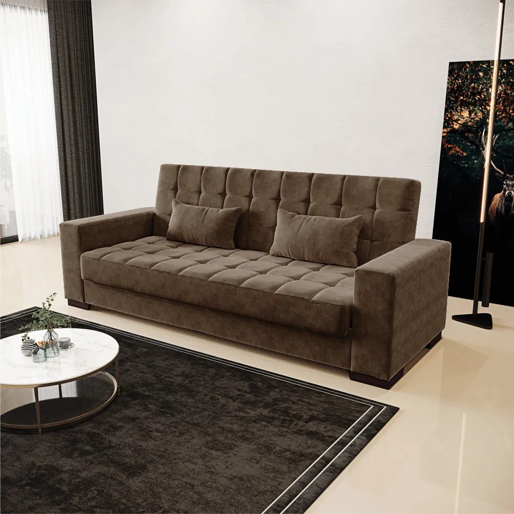 Sofá Cama Casal 3 Lugares 210cm Lisboa Suede Marrom  D03 - D'Rossi
