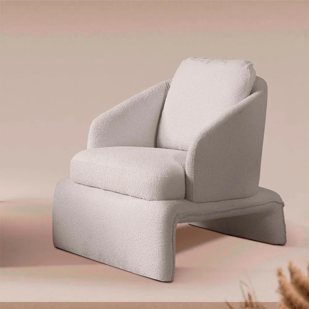 Poltrona Design Califa Encosto Almofadado Bouclê Branco G92 - Gran Belo