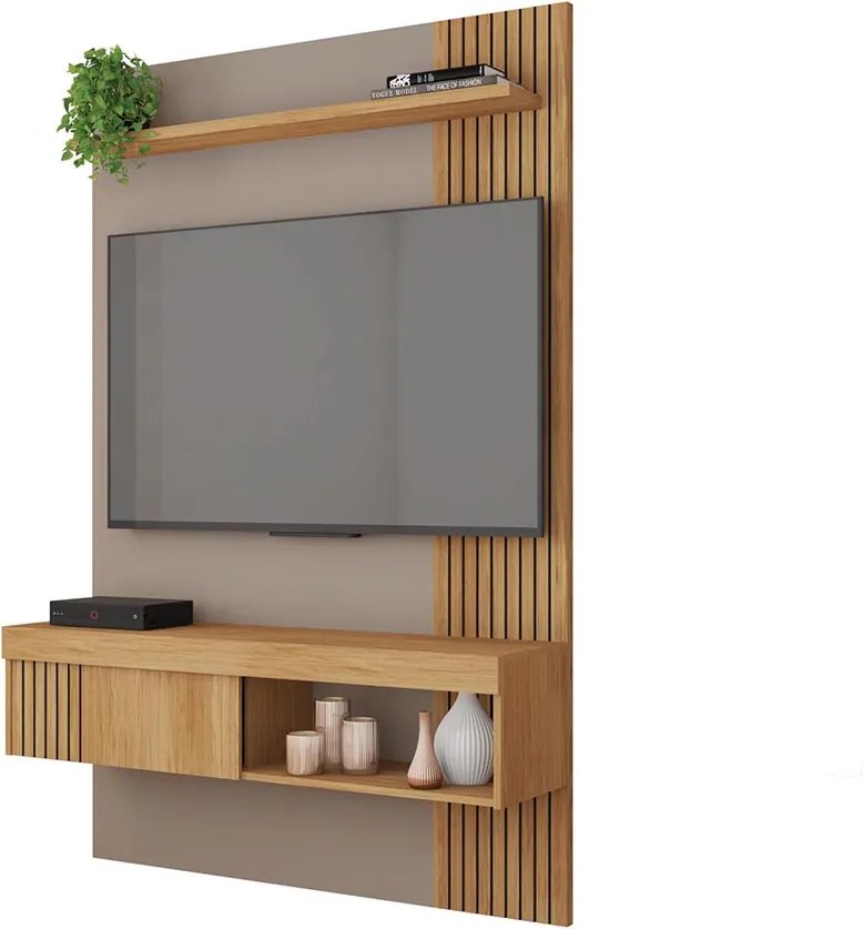 Painel TV 45 Pol 120cm Bancada Suspensa Ripado Luana C01 - D'Rossi - Fendi/Buriti