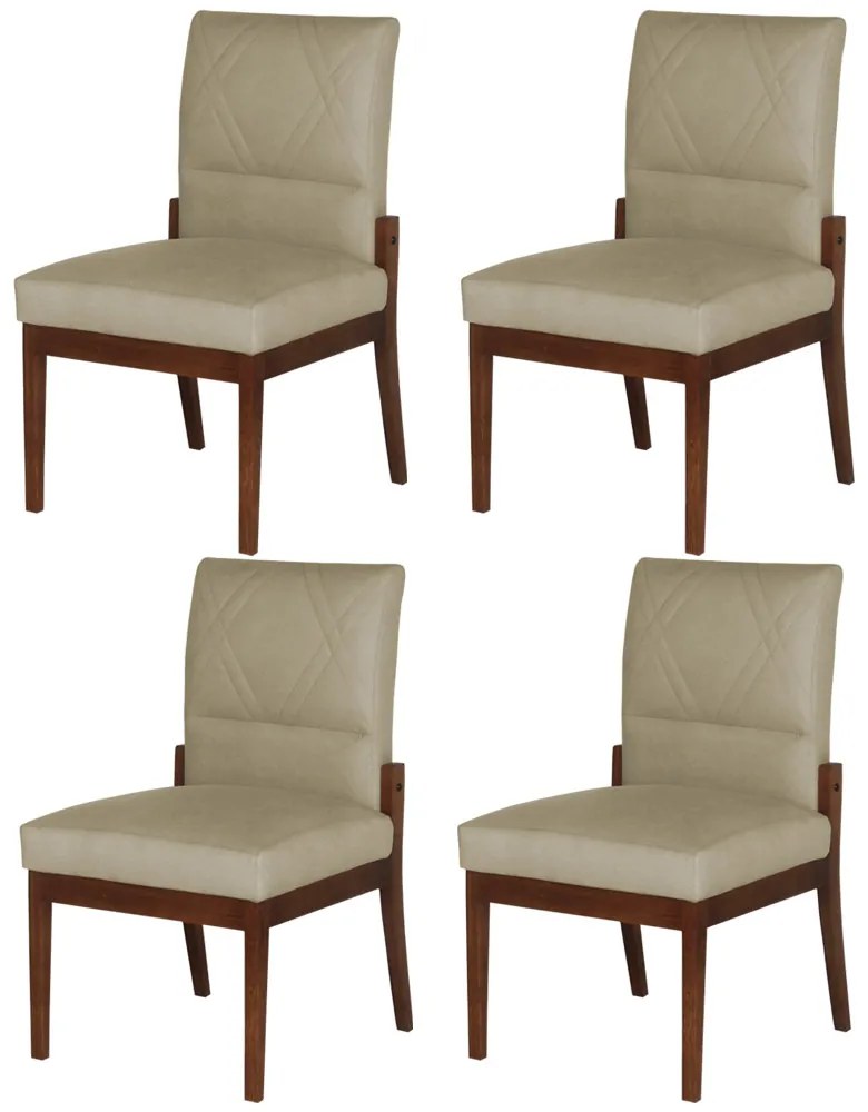 Conjunto 4 Cadeiras De Jantar Aurora Base Madeira Maciça Estofada Suede Nude