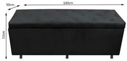 Calçadeira Baú Casal 140cm Estofada Liz S05 Suede Bordado Preto - Mpoz