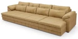 Sofá Retrátil 4 Lugares Para Sala 339cm Dijon Couro Bege S07 - Mpozena