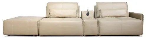 Sofá Yale 2 Lugares + Puff e Console com Luminária Couro Pérola 390cm - 69948 Sun House