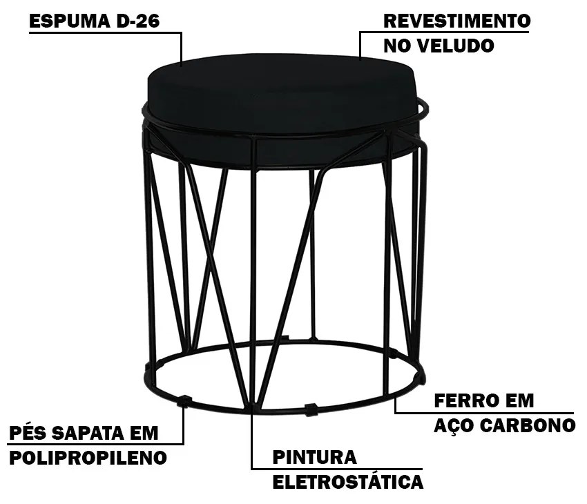 Puff Decorativo Sala de Estar Base Preto Chloe Veludo Preto G41 - Gran Belo