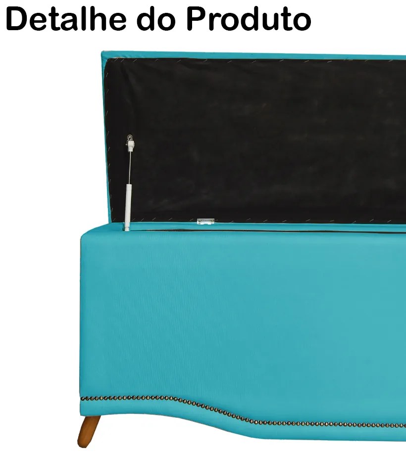 Calçadeira Baú Casal 140cm Greta Pés Palito Suede Azul Turquesa - Sheep Estofados