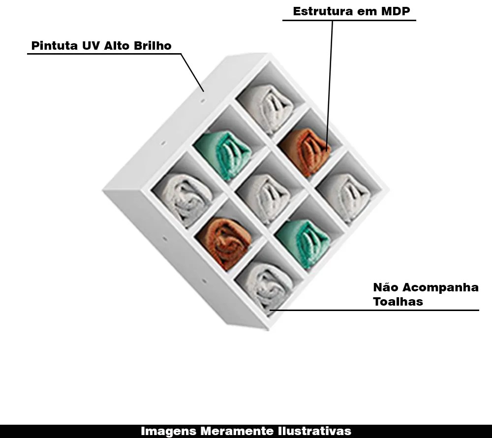 Kit 02 Nichos Porta Toalhas 09 Lugares 40x40cm Branco G01 - Gran Belo