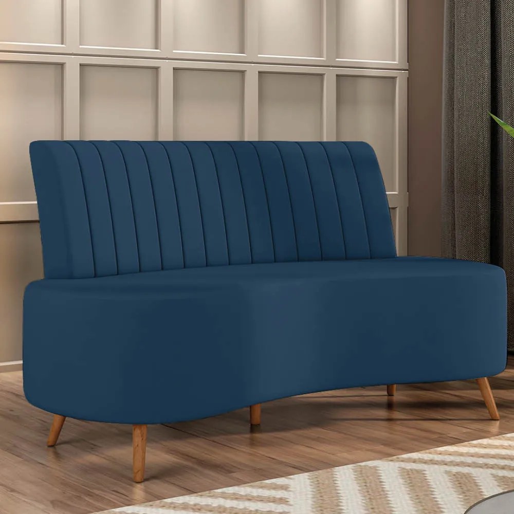 Sofá 2 Lugares Living 160cm Pé Palito Maraú Veludo K01 - D'Rossi - Azul Marinho