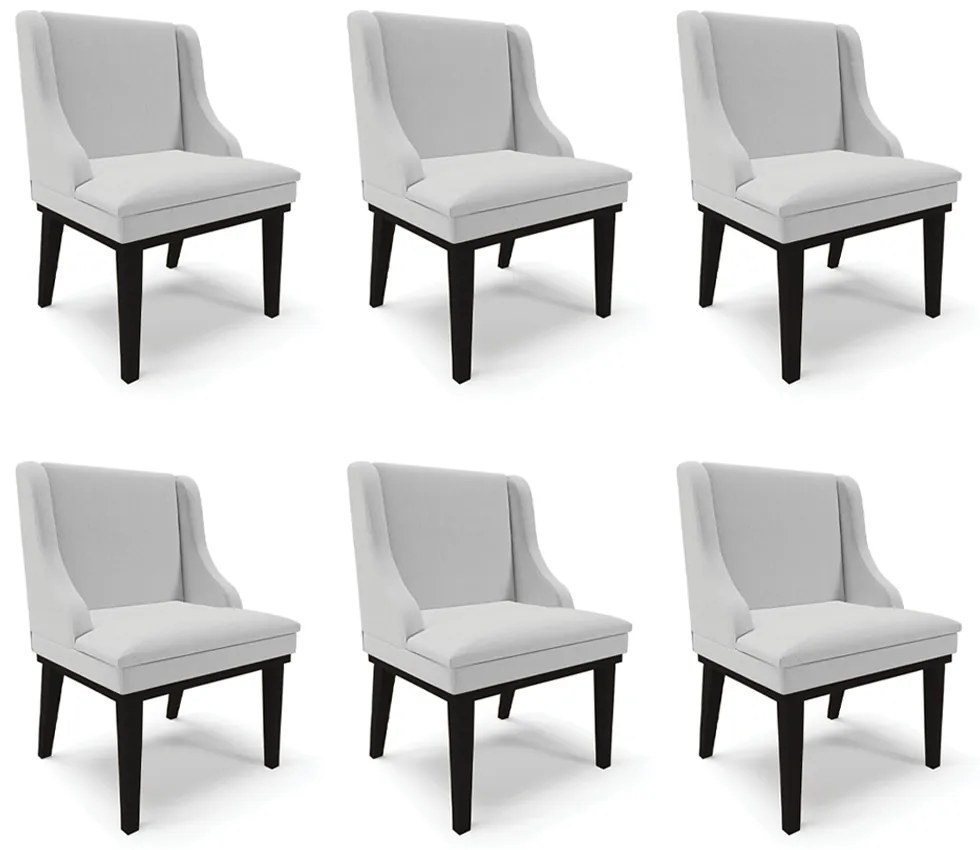 Kit 6 Cadeiras Decorativas Sala de Jantar Base Fixa de Madeira Firenze Linho Cinza/Preto G19 - Gran Belo