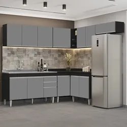 Armário de Cozinha Modulado de Canto 7 Peças CP24 com Pia Inox Preto/C