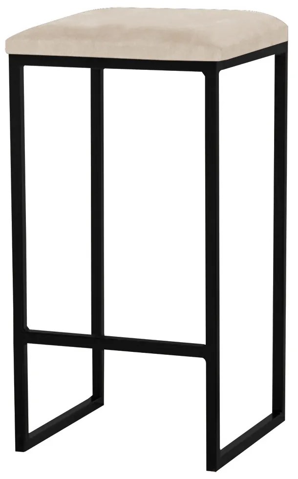 Banqueta Decorativa Billie Base Preta Veludo Bege G41 - Gran Belo
