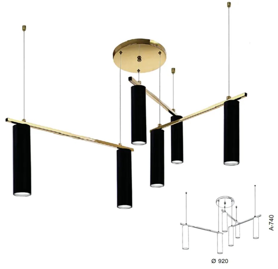 Pendente Tubos Irregular Ø92Cm Metal 06Xmr11 | Old Artisan Pd-5489 (BRANCO / DOURADO BRILHO)