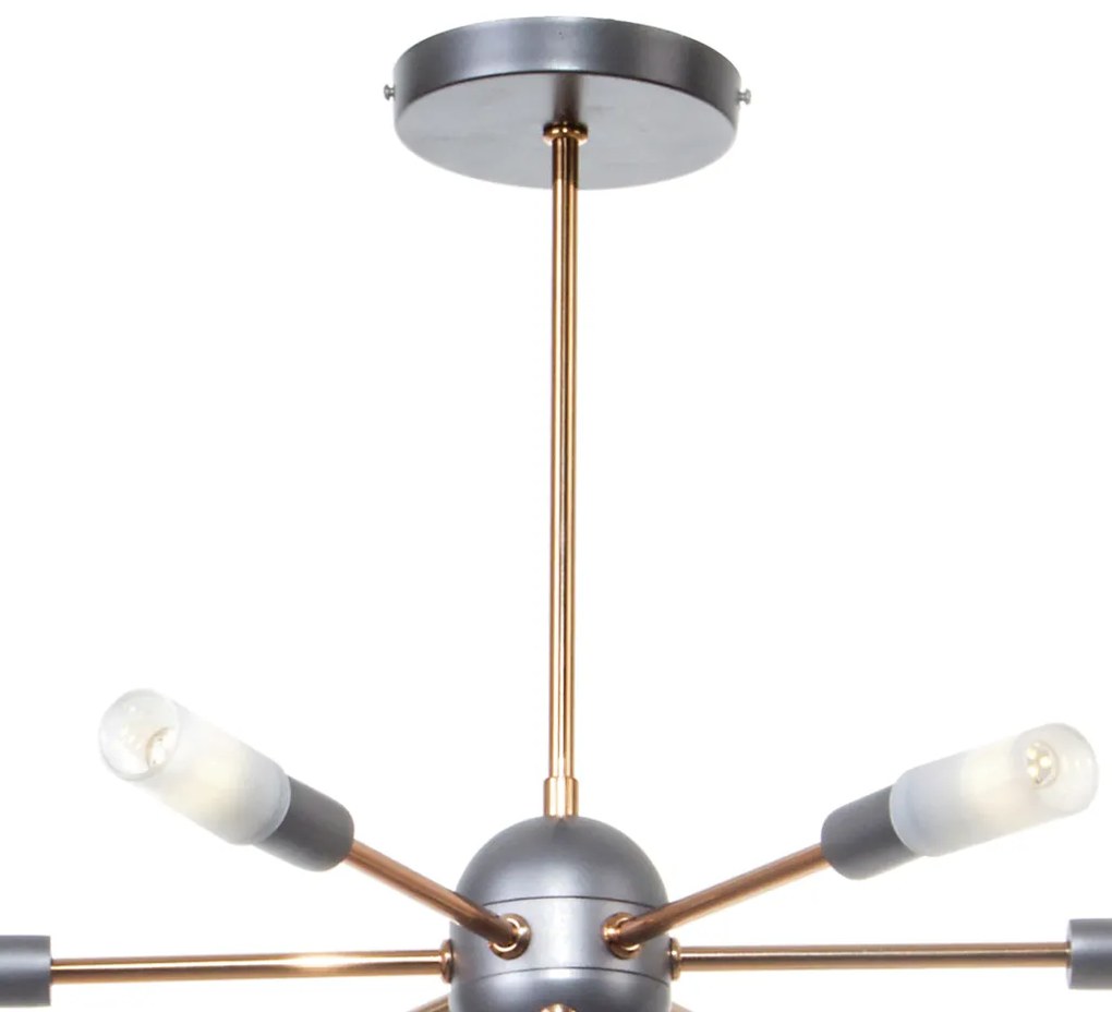 Pendente Flash 56X56X46Cm Sputnik Com Tubo Ponteira Acrílico Metal Alu... (ROSE FOSCO / COBRE BRILHO)
