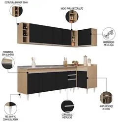 Armário de Cozinha Modulado de Canto Esquerdo 5 Peças CP54 com Pia Ino
