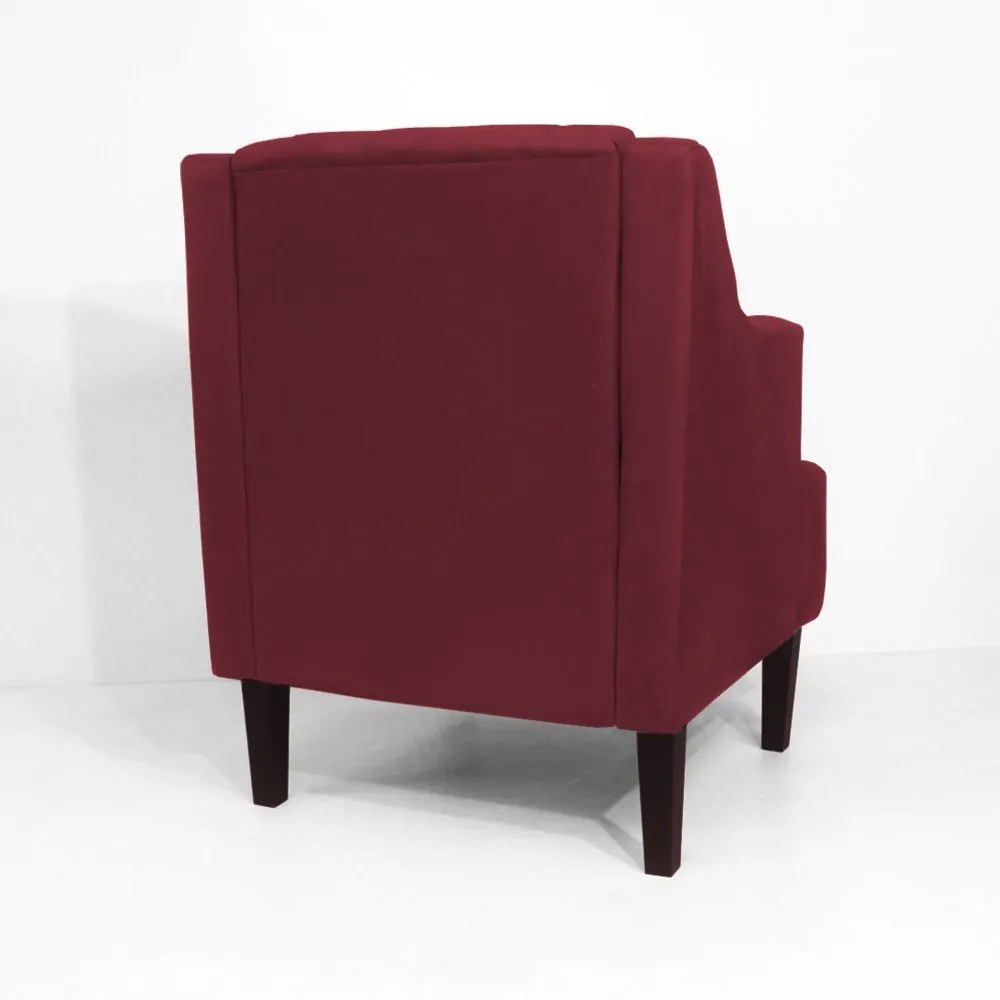 Poltrona Classic Suede Bordô Pés Palito Sala, Quarto, Decoração