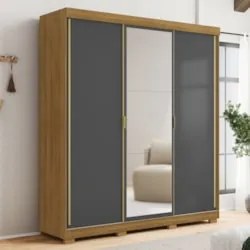 Guarda Roupa Casal 200cm Com Espelho Porto Flex Nature/Alasca - Vila R
