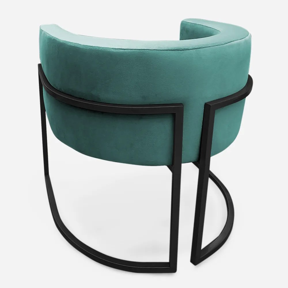 Poltrona Decorativa Base Metal Preta Luna Veludo Turqueza - Sheep Estofados - Veludo Turquesa
