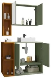 Gabinete Banheiro Cuba e Espelheira Lizzi Pistache/Naturalle B02 - Mpo