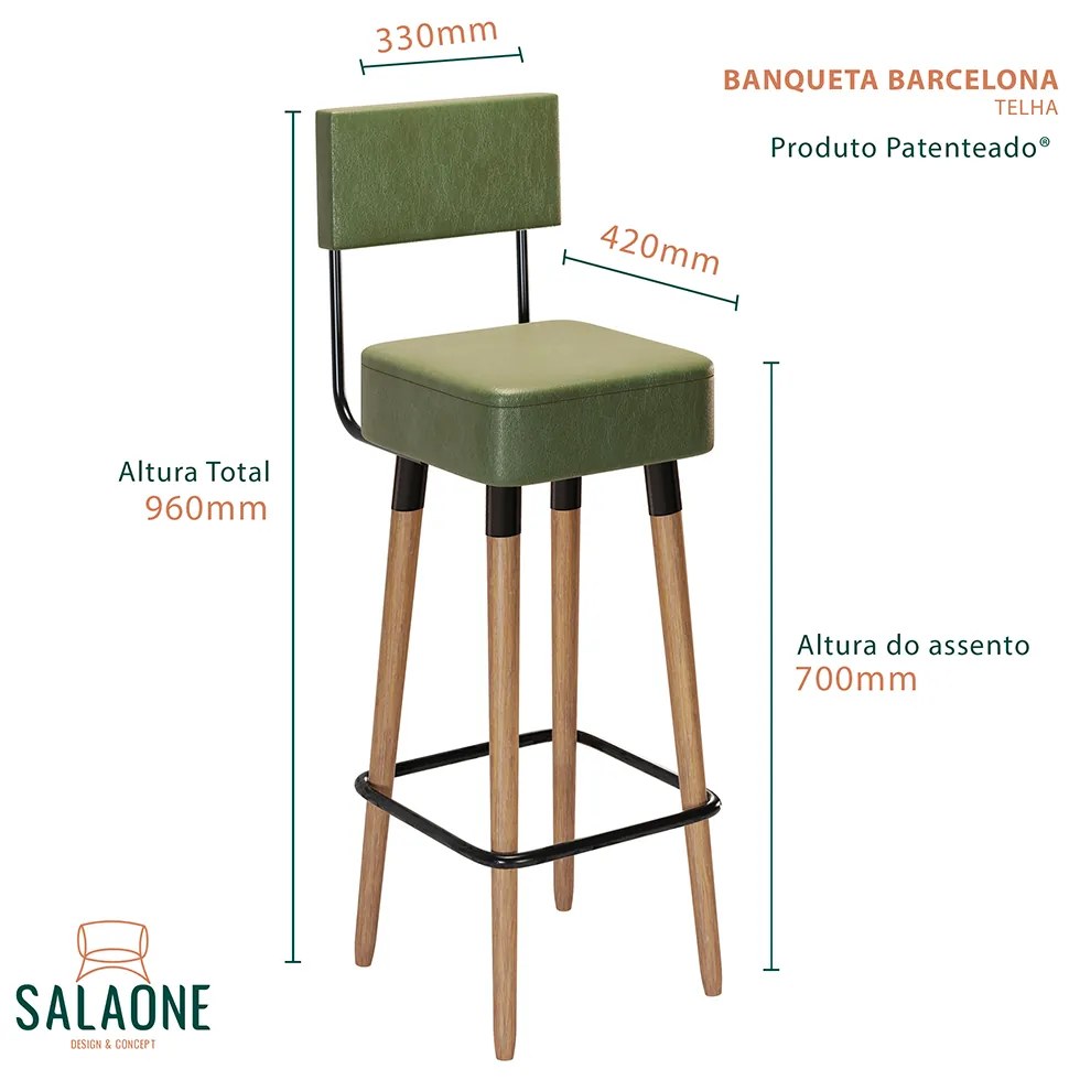 Kit 06 Banquetas Alta Barcelona Corano Verde Pés Palito - D'Rossi