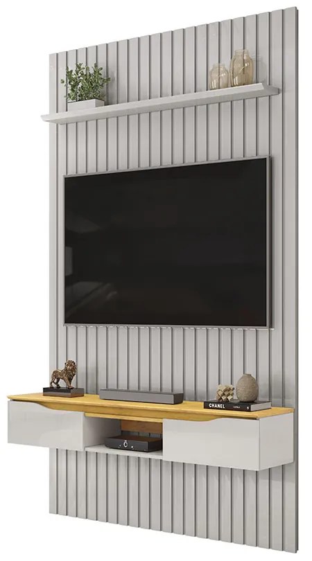 Painel Suspenso Ripado Seko TV 55" Portas Basculantes Borda Chanfrada Bali/Cedro G18 - Gran Belo