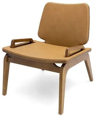 Poltrona Mirae Carvalho Amêndoa Tecido Corino Caramelo - 77238 Sun House