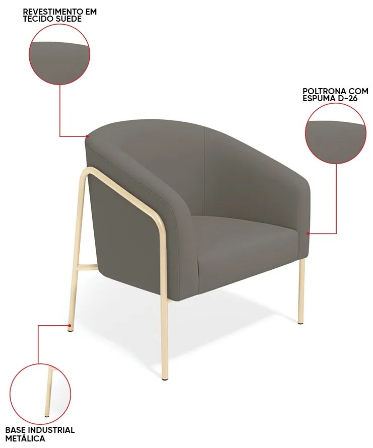 Poltrona Sala Industrial Alta Champanhe Stella Suede D03 - D'Rossi - Grafite