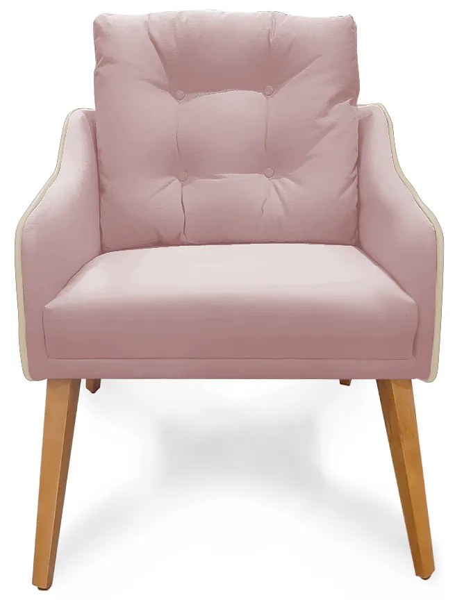 Poltrona Decorativa Delta Pés Palito Corano Bege / Veludo Rosê - Sheep Estofados - Veludo Rosê