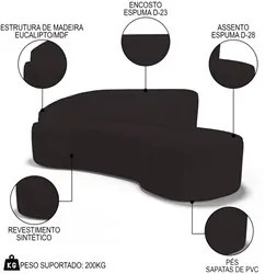 Sofá Living  2 Lugares 180cm Braço Esquerdo Mozart D06 Sintético Marro