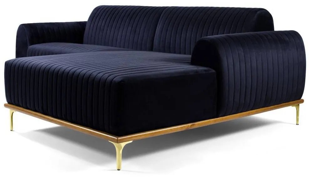 Sofá 3 Lugares Bipartido com Chaise Lado Esquerdo Base de Madeira Euro 245 cm Veludo Azul G15 - Gran Belo