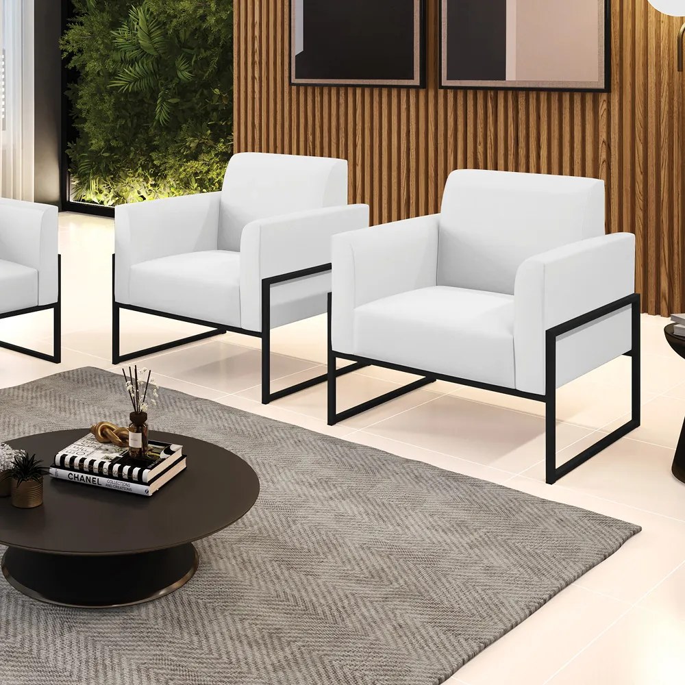 Kit 2 Poltronas Base Industrial Alta Preto Marisa Corino - Branco