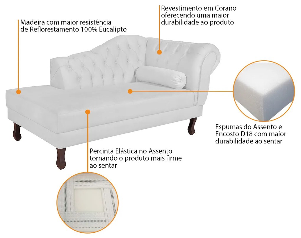Recamier Diana 140cm Lado Esquerdo Corano Branco - ADJ Decor