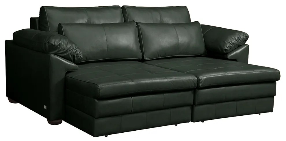 Sofá Decorativo Piece Bipartido Retrátil Sala de Estar 215cm Couro Verde G58 - Gran Belo