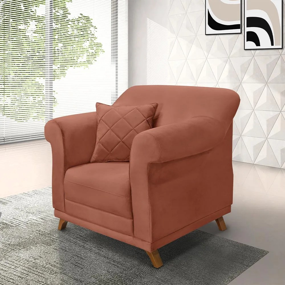 Poltrona Decorativa com 1 Almofada Armstrong Veludo Cobre G63 - Gran Belo