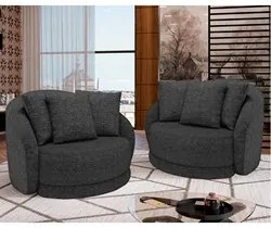 Poltrona Decorativa Giratória para Sala 122cm Kaly M22 Linho Chumbo -