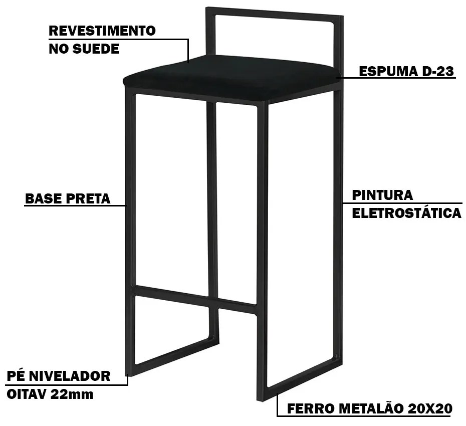 Banqueta Decorativa Jasmine Base Preto Suede Preto G41 - Gran Belo