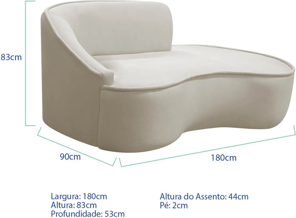 Divã Recamier Curvo Sala de Estar Recepção Marrocos 180cm Lado Direito Linho
