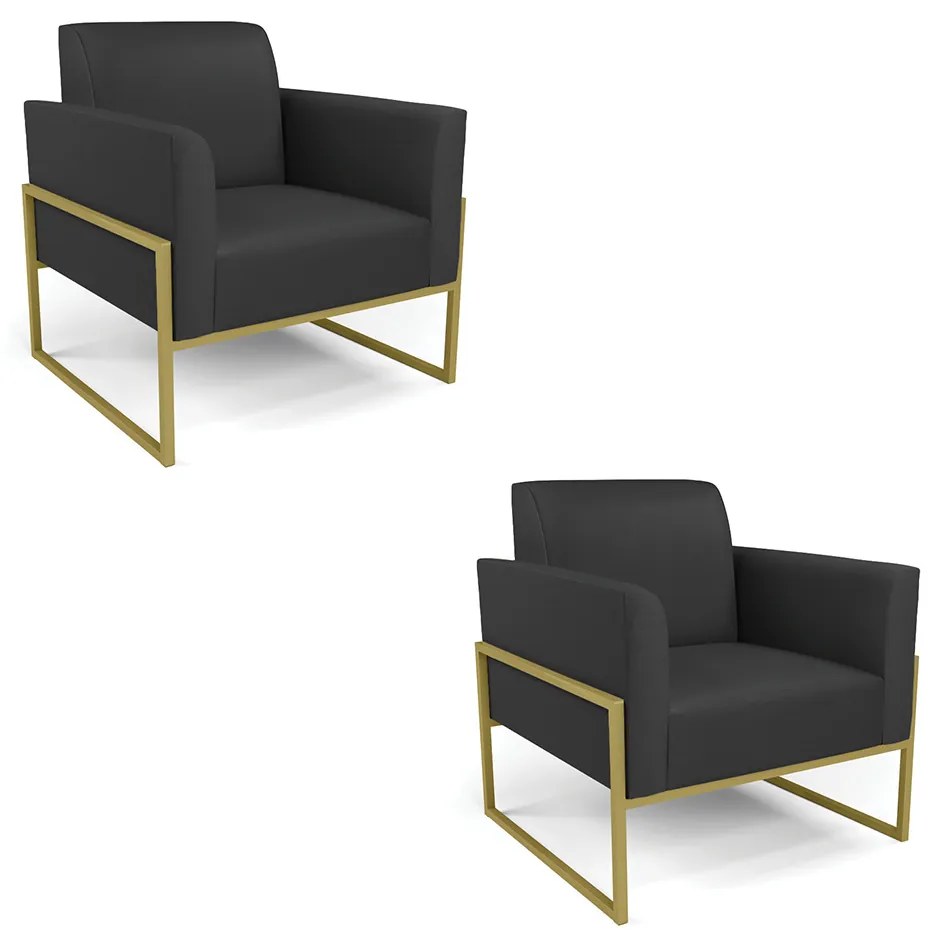 Kit 2 Poltronas Base Industrial Alta Dourado Marisa Corino D03 - D'Rossi - Preto