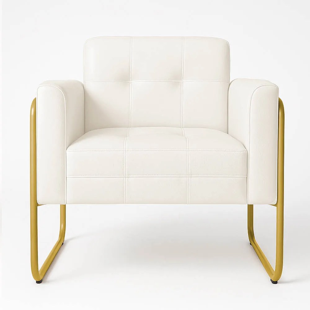 Poltrona Sala Industrial Alta Tubo Dourado Elisa Sintético D03 - D'Rossi - Branco