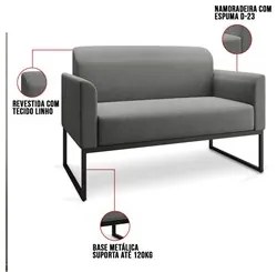 Kit Namoradeira e 2 Poltronas Decorativas Base Industrial Preta Maress