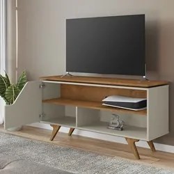 Rack Bancada para TV 50 Pol Pés Retrô Village B02 Off White/Naturalle