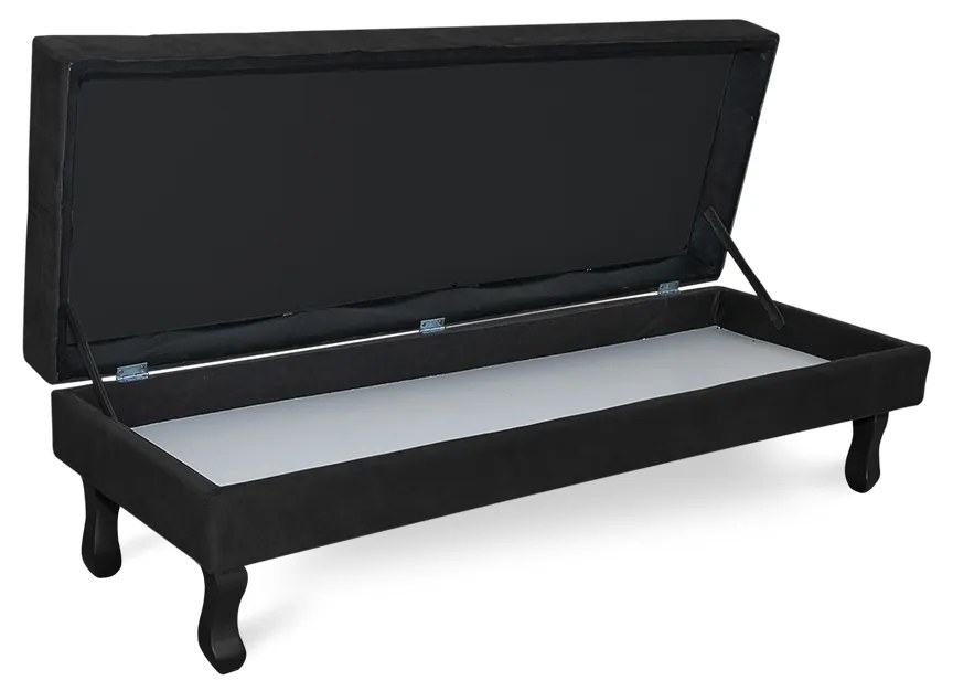 Puff Baú Decorativo Capitonê Luis XV 100x40cm Suede Preto - Sheep Estofados - Cinza